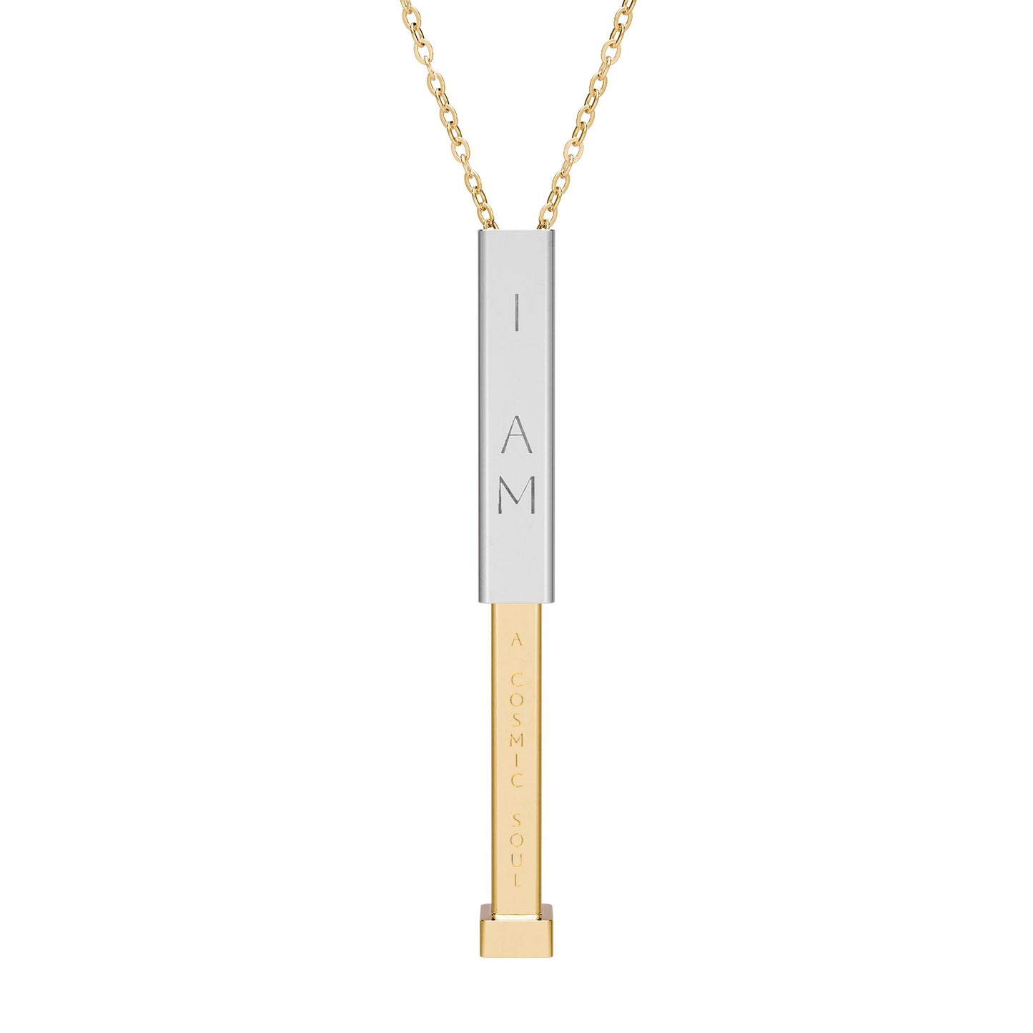 "I AM..." Hidden Message Sliding Bar Necklace — Engraved Secret Reveal Pendant