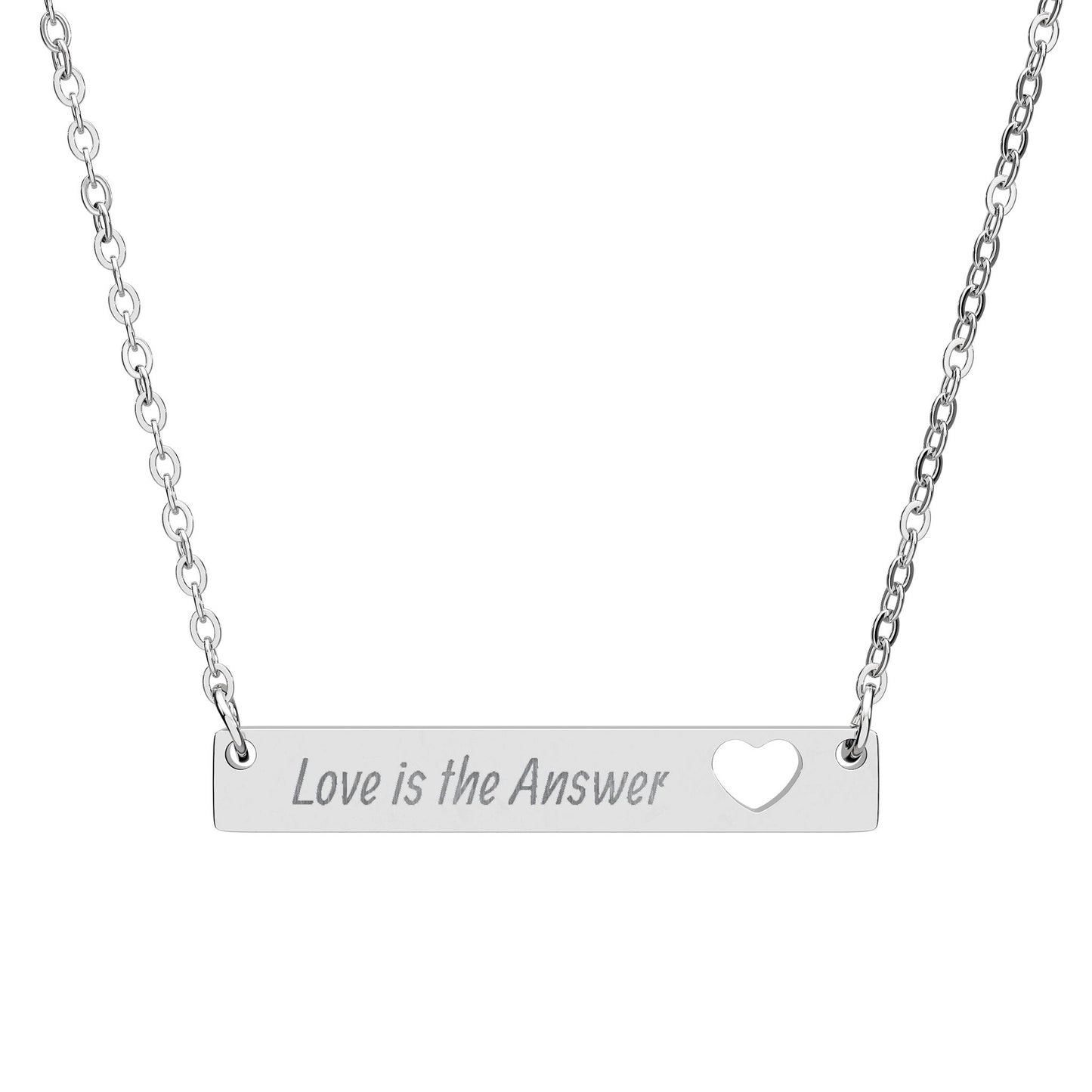 "Love is the Answer"—Cutout Heart Bar Necklace