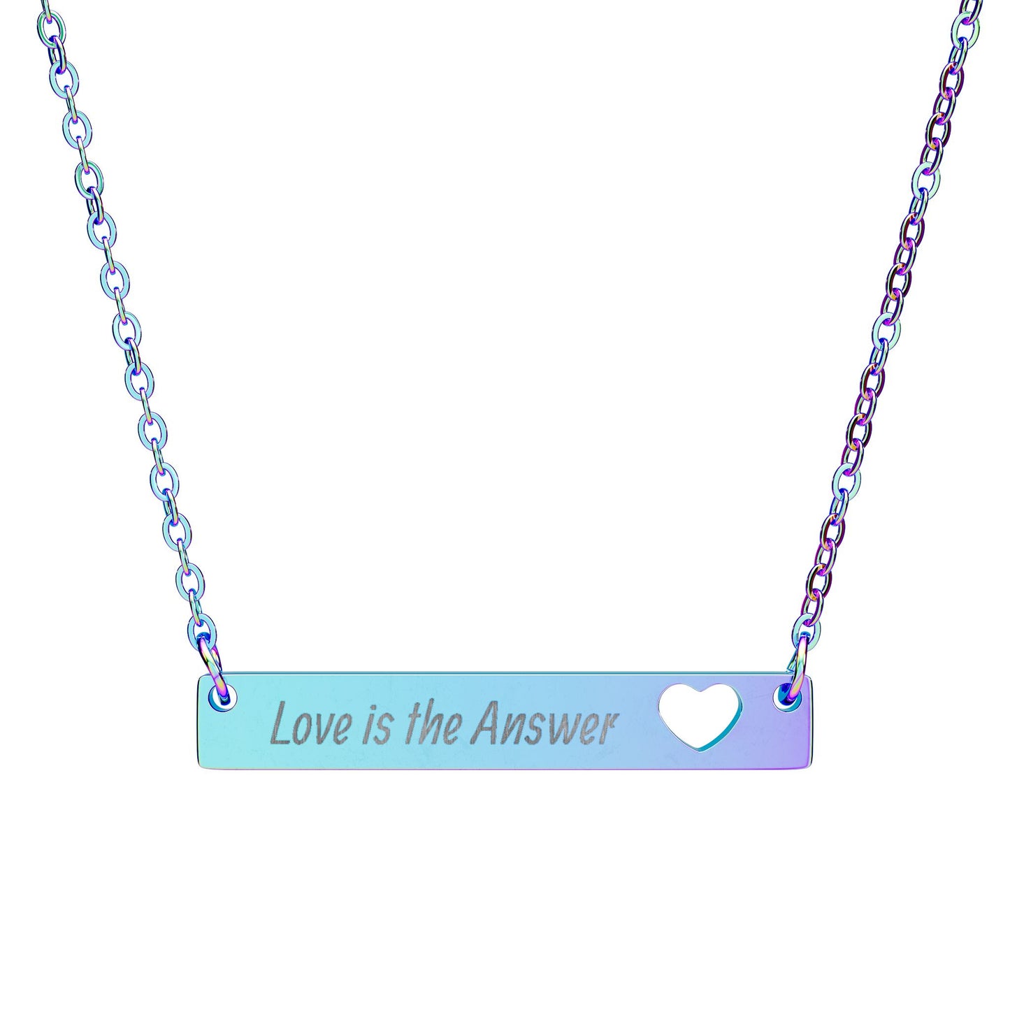 "Love is the Answer"—Cutout Heart Bar Necklace