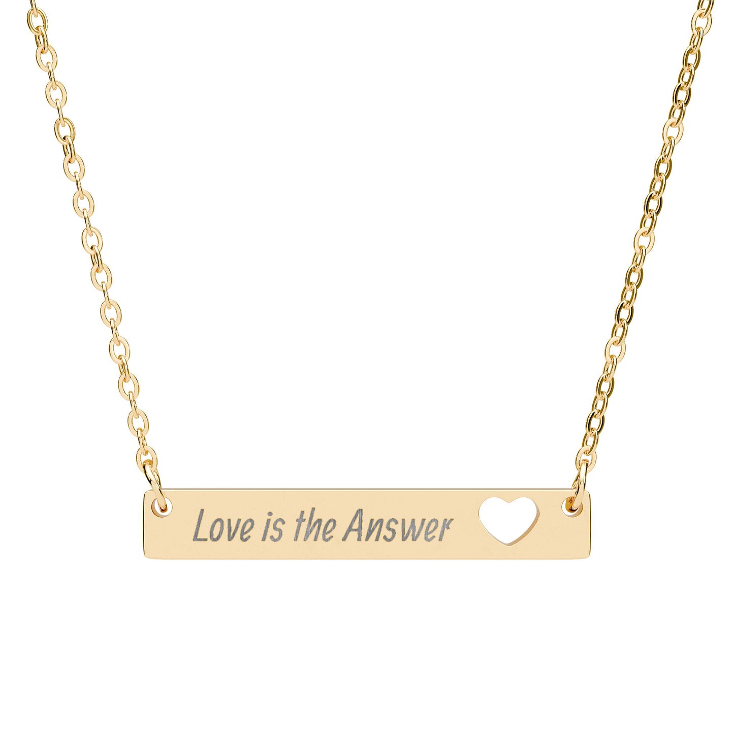 "Love is the Answer"—Cutout Heart Bar Necklace