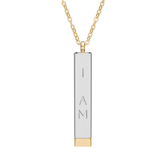 "I AM..." Hidden Message Sliding Bar Necklace — Engraved Secret Reveal Pendant