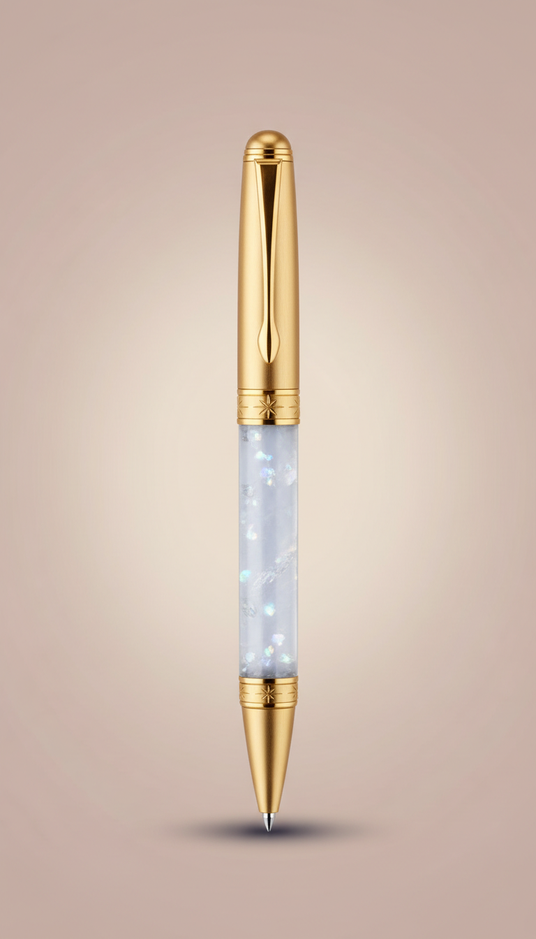 Crystal-Infused Pen with Gold Accents