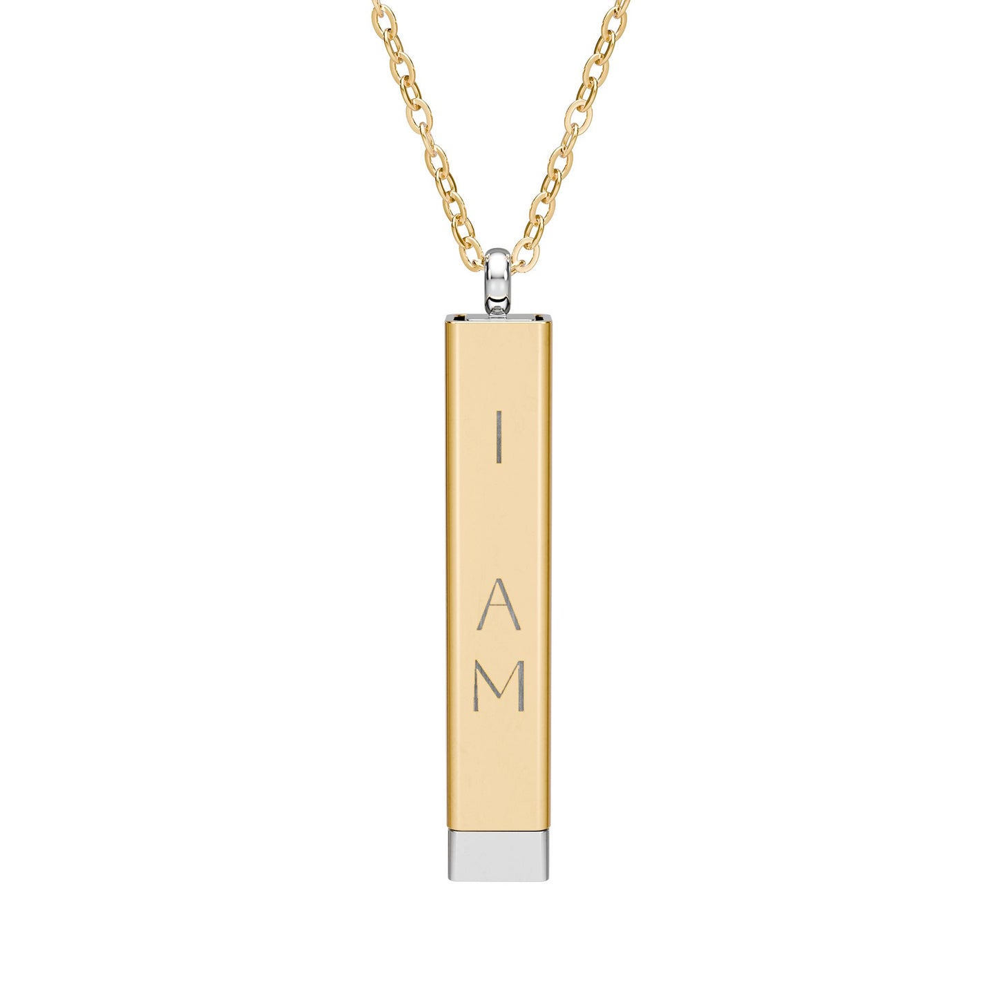 "I AM..." Hidden Message Sliding Bar Necklace — Engraved Secret Reveal Pendant